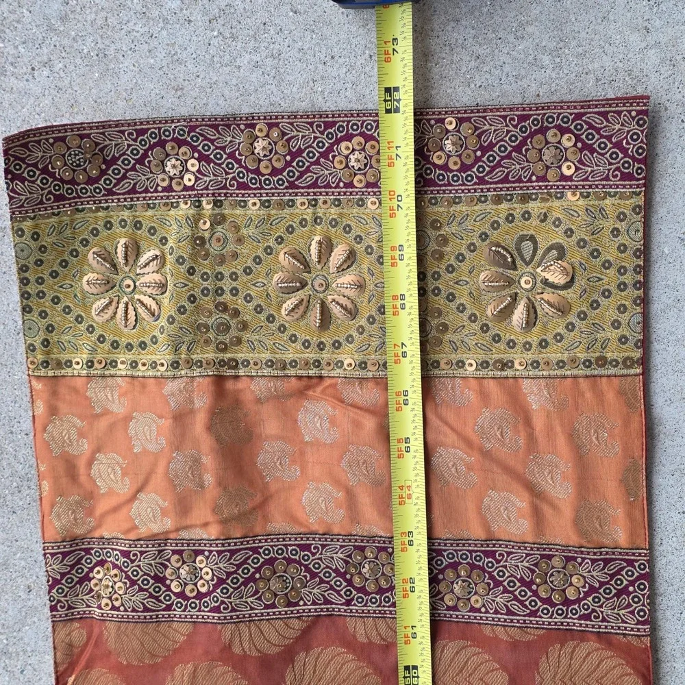 Pier 1 Imports Table Runner 13x72 Beaded Sequin Metallic Boho Terracotta Gold